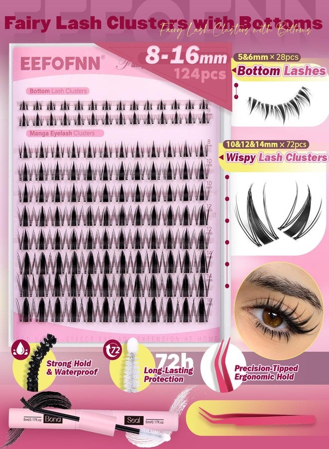 Eefofnn Manga Lash Clusters Kit Fairy Cluster Eyelash Extensions with Bottom Lashes Wispy Eyelash Clusters Kit Spiky Cluster Lashes 8-16mm DIY Lash Extension Kit with Lash Bond and Seal Tweeters by Eefofnn - Image 3